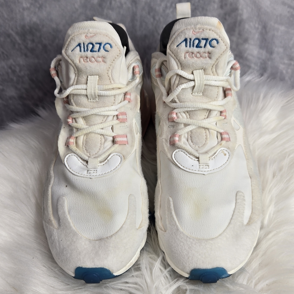 Nike White Sneakers with Pink Accents and Blue Logo